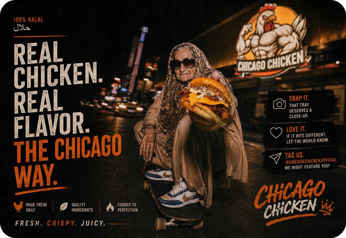 Plakat: Real Chicken. Real Flavor. The Chicago Way.
