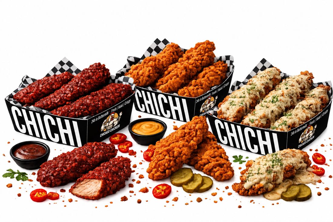 Drei Sorten Chicken Tenders in CHICHI-Boxen